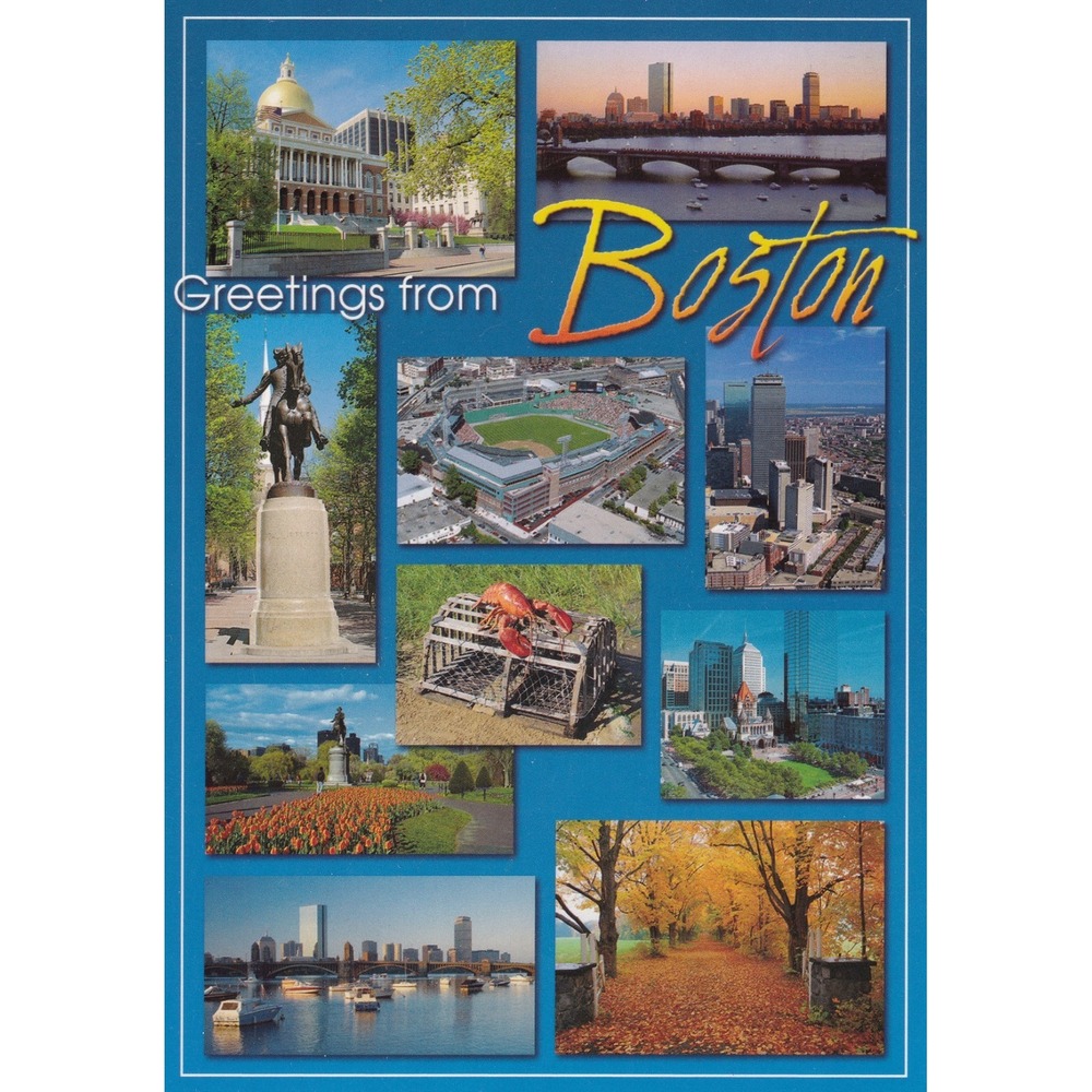 Greetings from Boston Massachusetts Multiview Postcard Chrome Travel Unposted